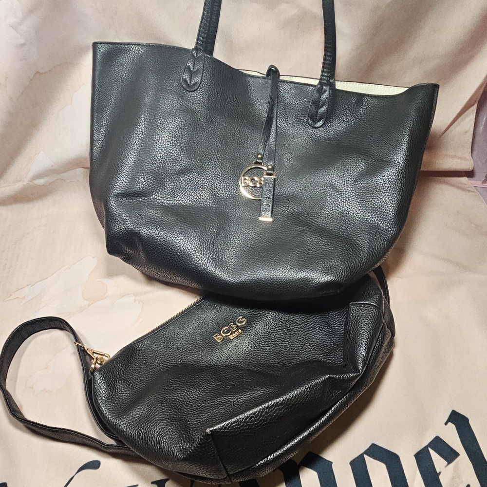 BCBG [2 ITEMS] 💫 Black Leather Tote with Matching Cross Body Satchel